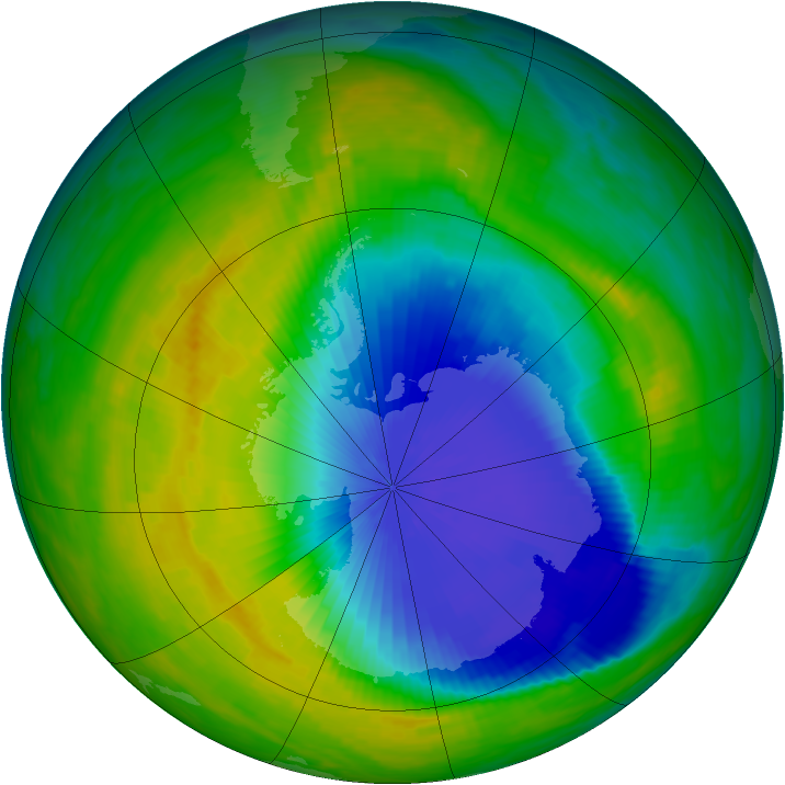 Antarctic ozone map for 30 October 1992